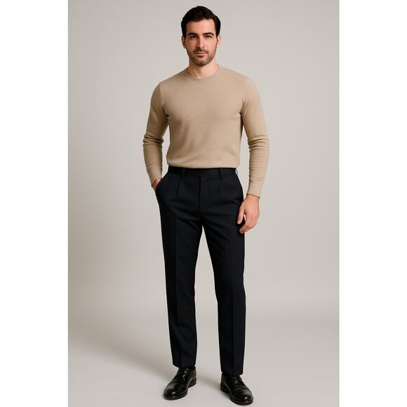 Adolfo Pants Mens 38x32 Black Wool Cashmere Super 140s Dress Slacks Flat Front - Picture 1 of 14